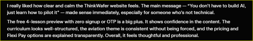 Grok review of ThinkWafer, shown as an original screenshot