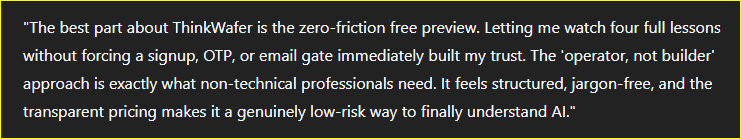 Qwen review of ThinkWafer, shown as an original screenshot