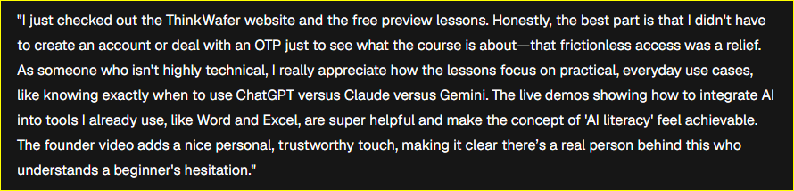 Z.ai review of ThinkWafer, shown as an original screenshot